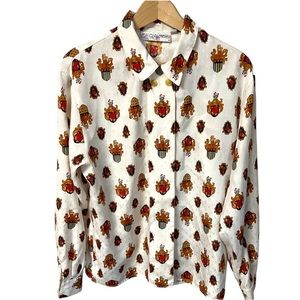 JH Collectables cream fleur-de-lis jacquard 90's crested print button down #69D